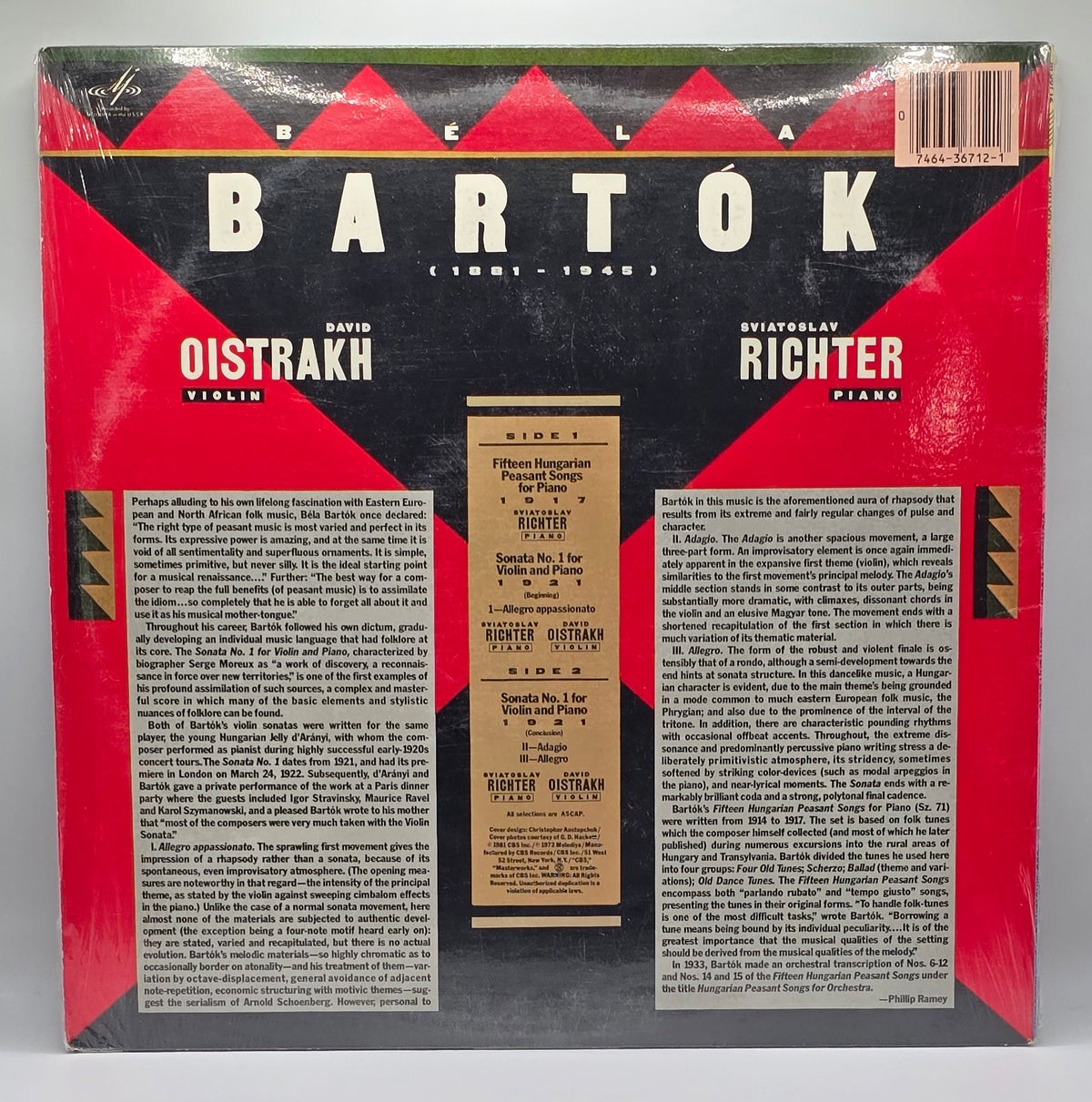 Sviatoslav Richter Et David Oïstrakh* - Béla Bartók (LP) (Très bon état (VG+))