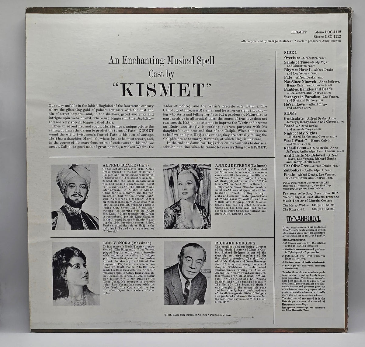 Alfred Drake, Richard Rodgers - Kismet Original Cast Music Theatre Of Lincoln Center (LP) (Très bon état (VG+))