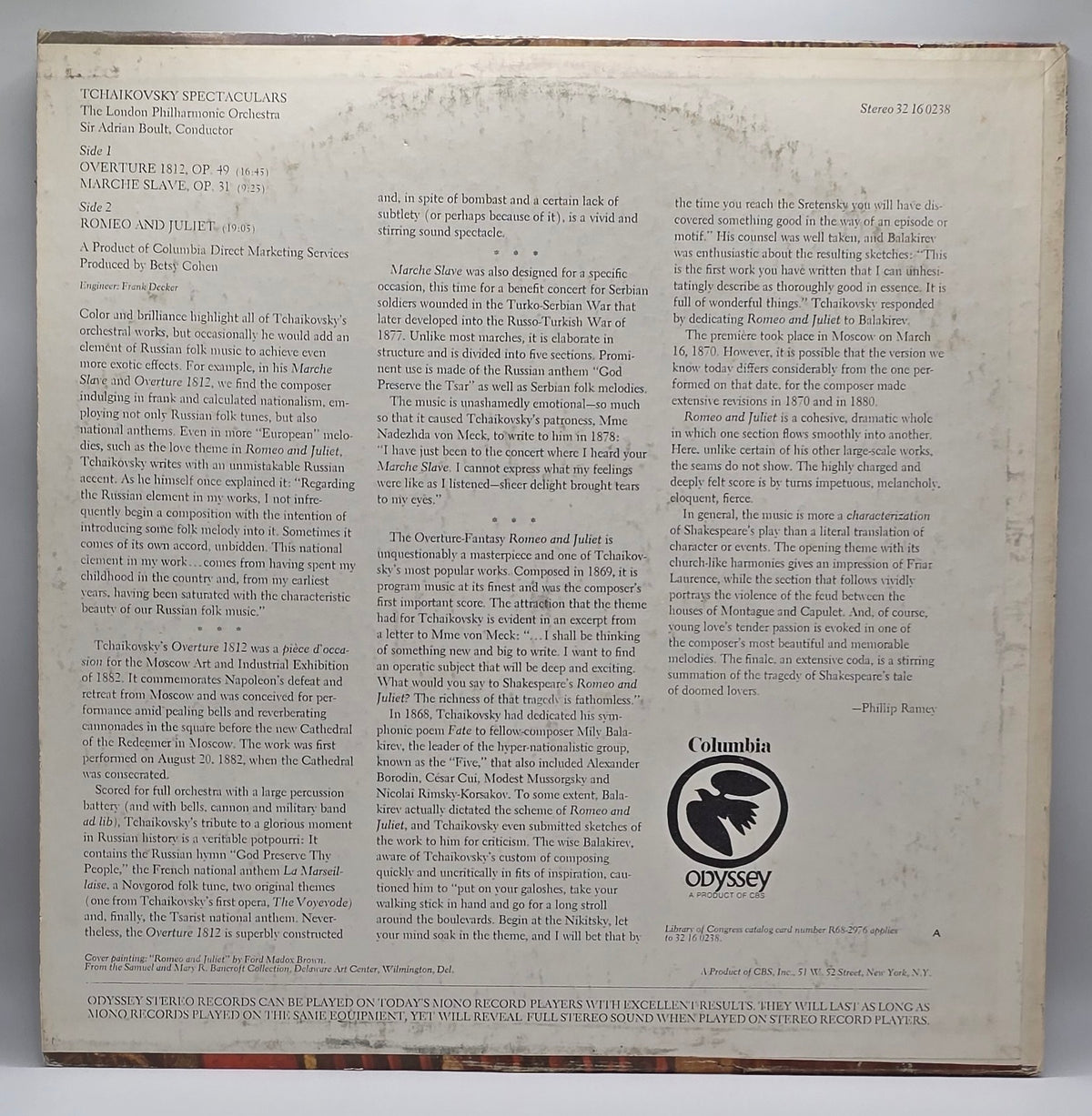 Tchaikovsky* - Sir Adrian Boult, The London Philharmonic Orchestra* - Tchaikovsky Spectaculars (Romeo And Juliet / Overture 1812 / Marche Slave) (LP) (Très bon état (VG+))