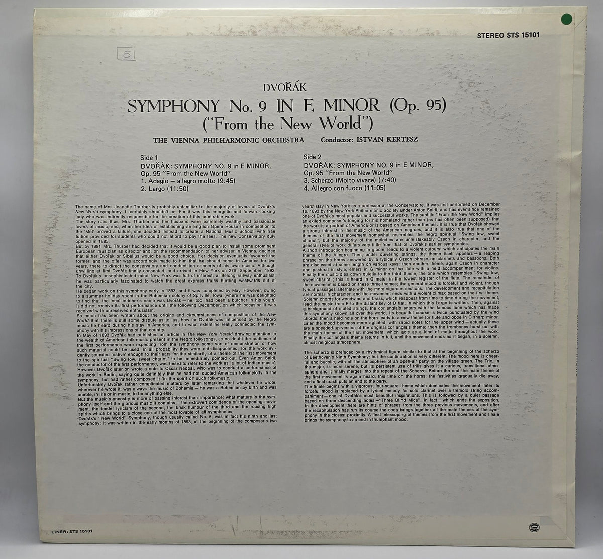Antonín Dvořák / Wiener Philharmoniker / István Kertész - Symphonie n° 5 en mi mineur, op. 95, « Du Nouveau Monde » (LP) (Très Bon Plus (TB+))