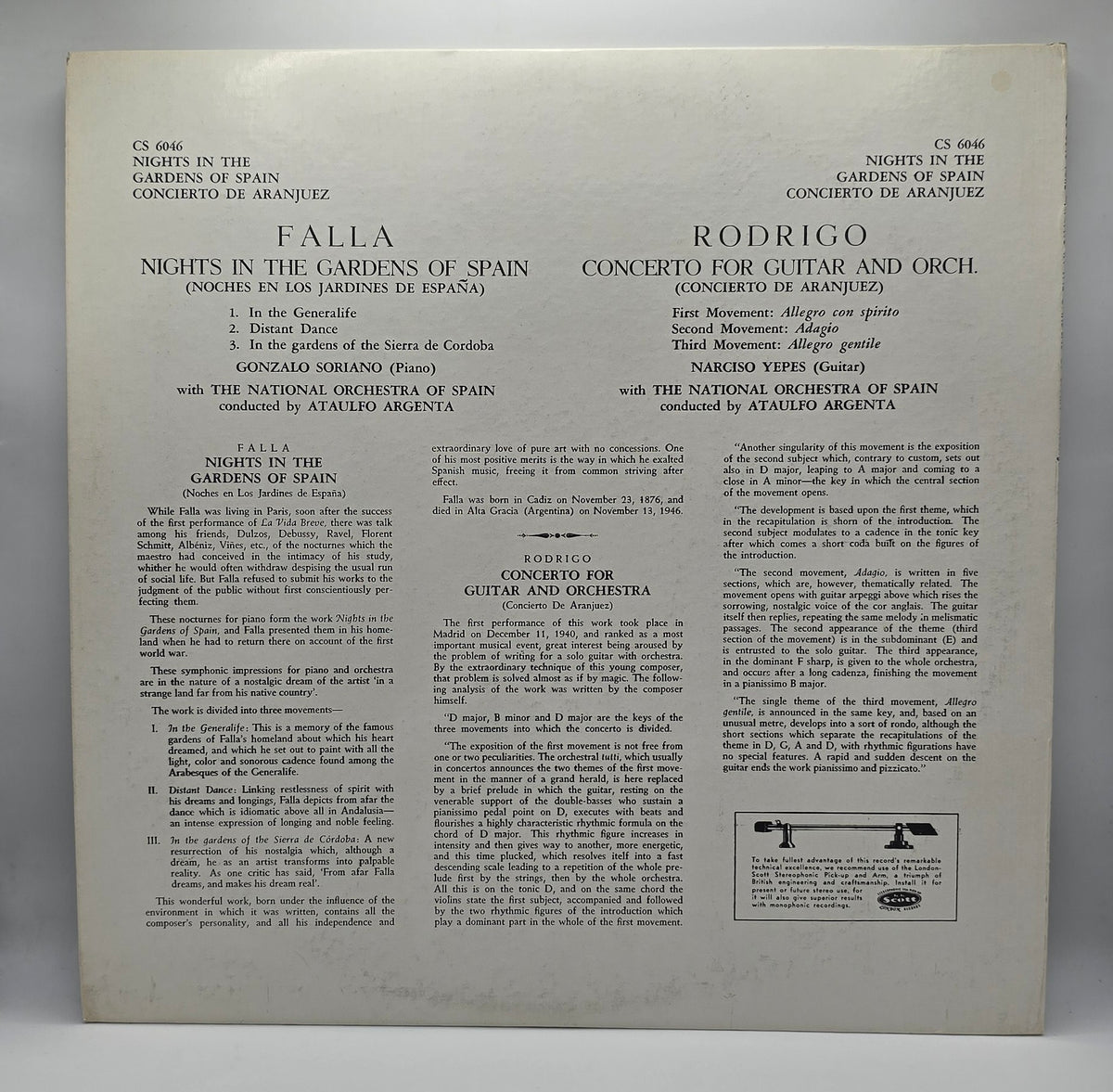 Falla*, Gonzalo Soriano, Rodrigo*, Narciso Yepes, Orquesta Nacional De España*, Ataulfo Argenta* - Nuits Dans Les Jardins D'Espagne · Concerto Pour Guitare Et Orchestre (LP) (Très Bon Plus (VG+))