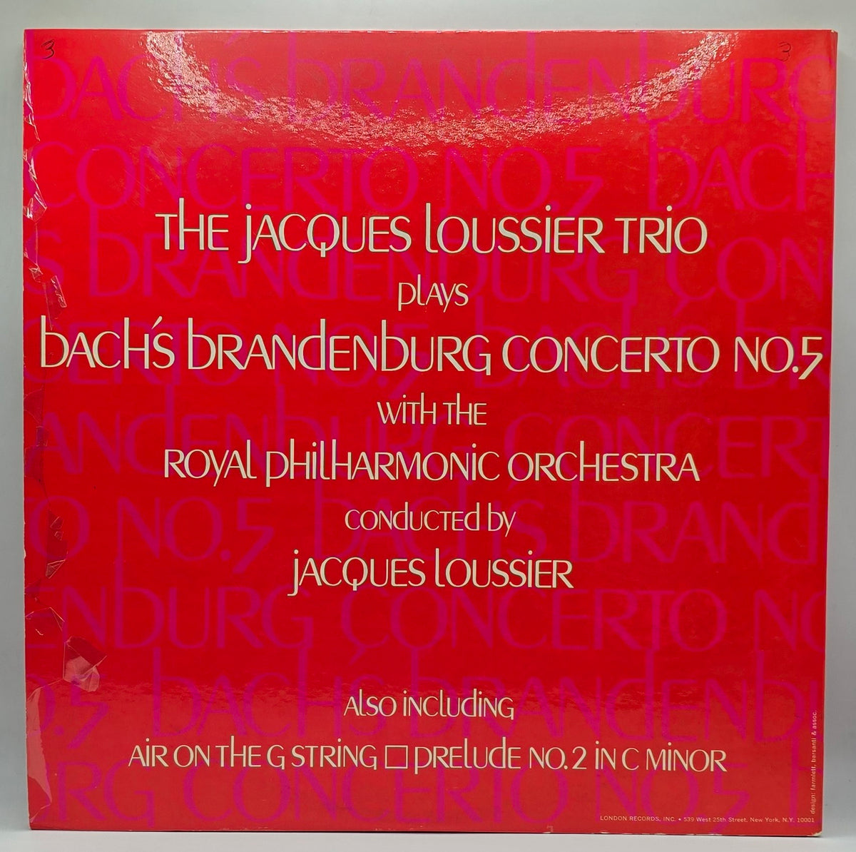 Bach* - The Jacques Loussier Trio* With The Royal Philharmonic Orchestra Conducted By Jacques Loussier - Brandenburg Concerto No. 5 - Also Including: Air On The G String ▢ Prelude No. 2 In C Minor (LP) (Very Good Plus (VG+))