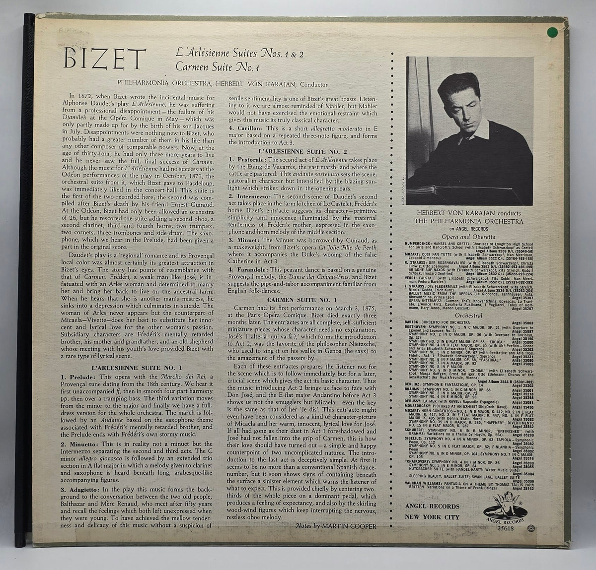 Bizet*, Herbert Von Karajan, Philharmonia Orchestra - L'Arlésienne Suites Nos 1 et 2 / Carmen Suite No 1 (LP) (Très Bon Plus (VG+))