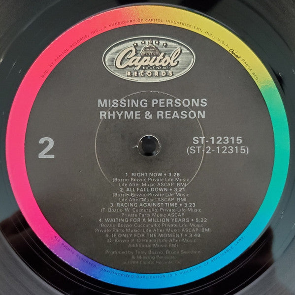 Missing Persons : Rhyme & Reason (LP, Album, Jac)